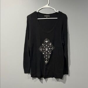 ROCK & REPUBLIC Black Long Sleeve Top with Embellished Design